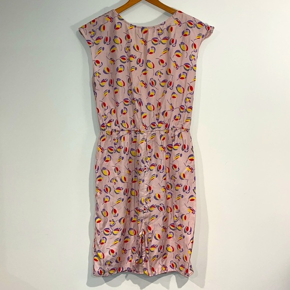COREY LYNN CALTER Silk Cotton Midi V-Neck Dress Floral Short Sleeve Pockets - Picture 7 of 9